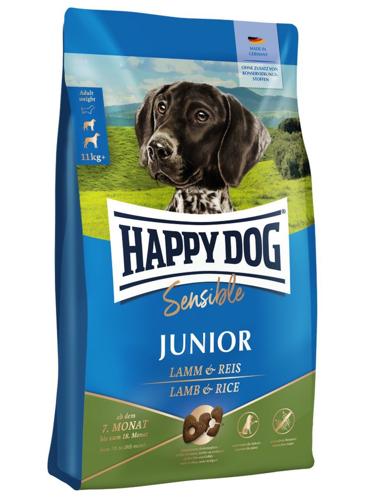 Happy Dog Sensible Junior корм для щенков от 7 до 18 месяцев, ягненок и рис 4 кг  #1