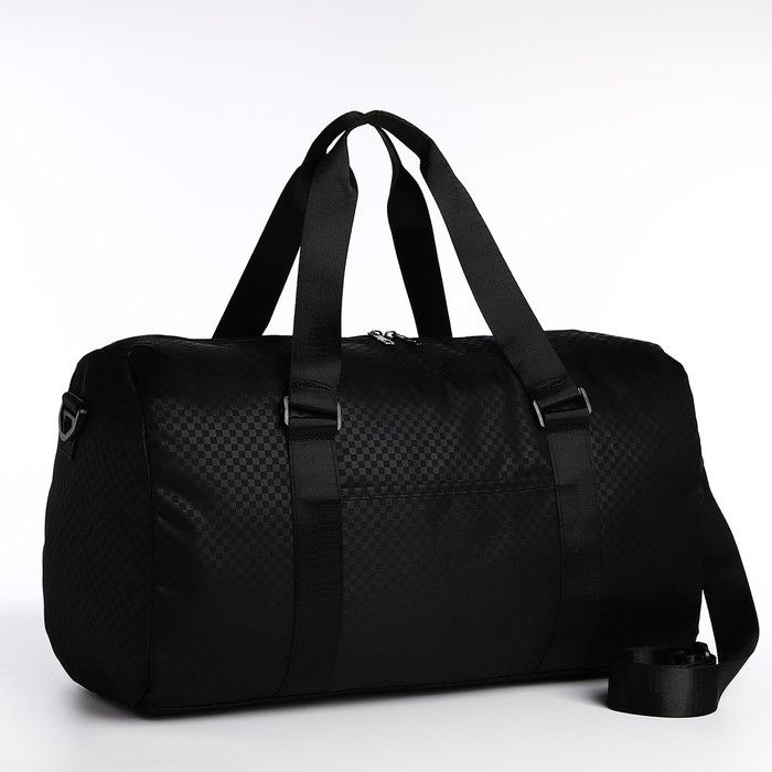 Сумка дорожная на молнии, наружный карман, держатель для чемодана, длинный ремень, цвет чёрный  #1