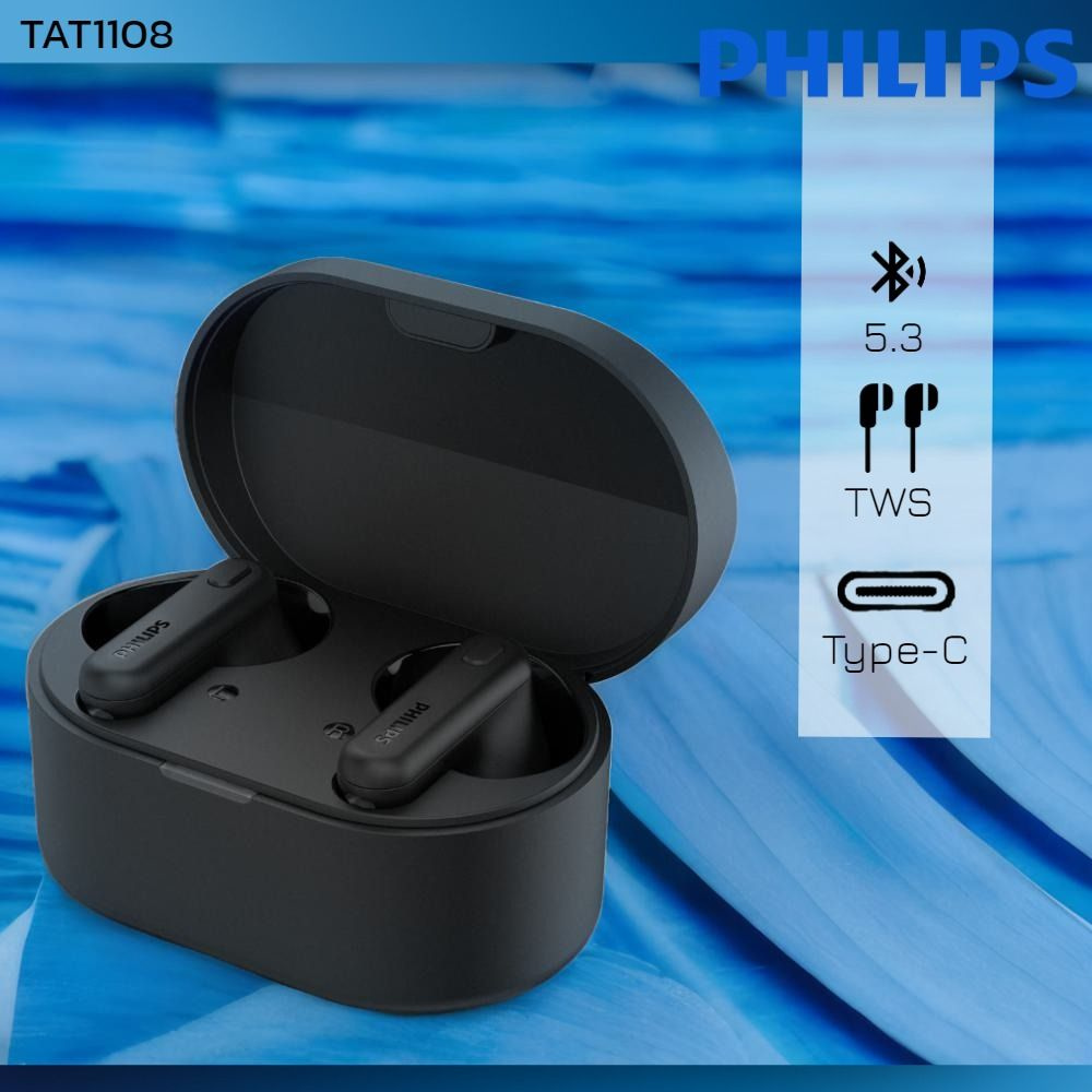 Наушники TWS Philips TAT1108BK черный, 2.0, внутриканальные, 20 Гц - 20000 Гц, 16, Bluetooth, 5.3  #1