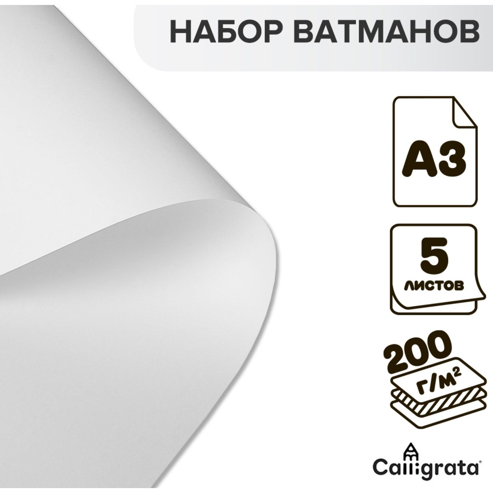 Набор 5 листов - ватман чертежный A3, Calligrata, 200 г/м2 #1