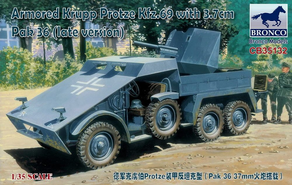 Сборная модель военной техники Bronco Models Бронемашина Armoured Krupp Protze Kfz.69 with Pak 36 (Late #1