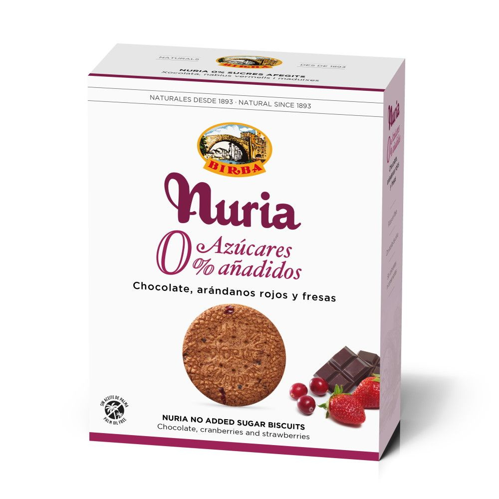 Печенье Nuria без сахара с шоколадом, клюквой и клубникой Birba, 270 г  #1