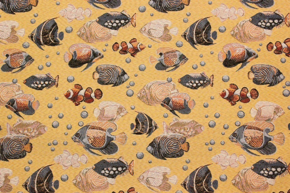 Ткань для шитья и рукоделия Гобелен "Рыбы желтый ",50 % х/б, 50 % п/э,пл.440г/м2,Россия,отрез 100*160 #1