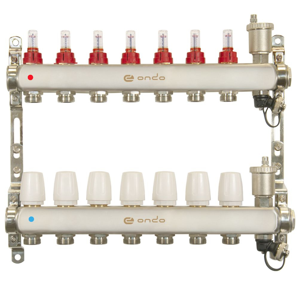 Коллекторная группа ONDO нерж сталь 7 вых. в сборе с автоматическим воздухоотводчиком, расходомерам  #1