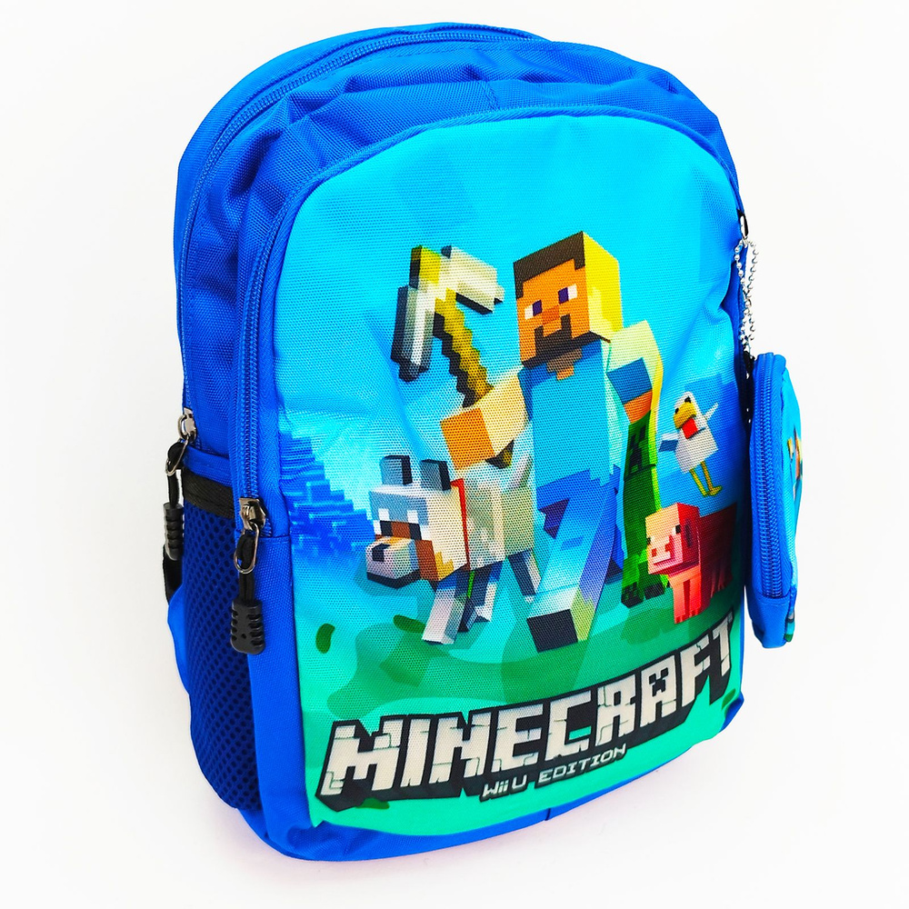 Рюкзак детский Майнкрафт c кошельком, цвет - светло-синий, размер 30 х 24 см / Дошкольный рюкзачок для #1
