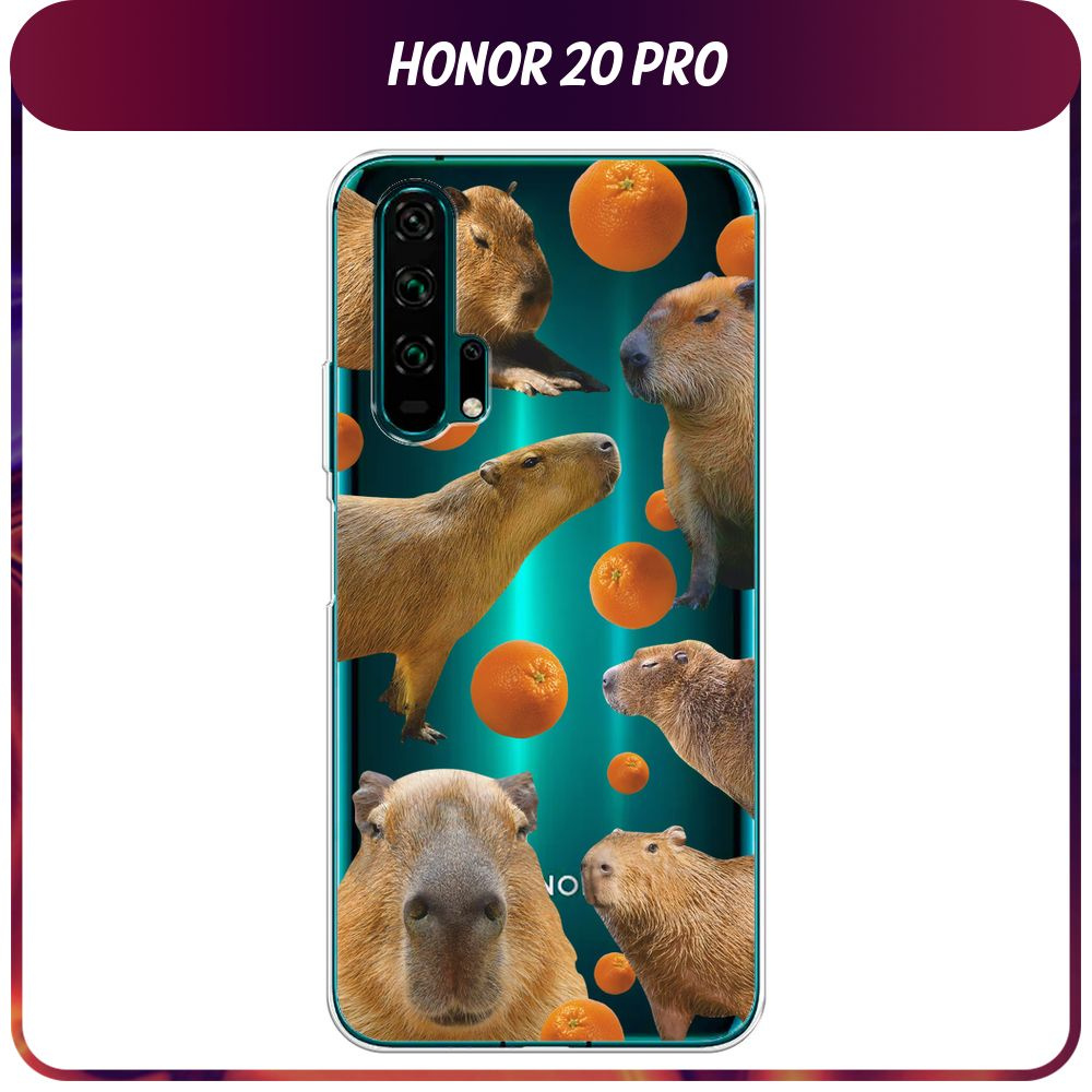 Силиконовый чехол на Honor 20 Pro / Хонор 20 Про "Капибара и апельсины", прозрачный  #1