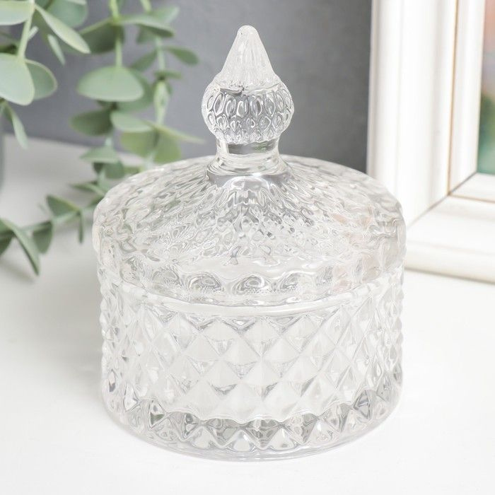 Шкатулка стекло "Ромбы и купол" прозрачная 10х8х8 см #1