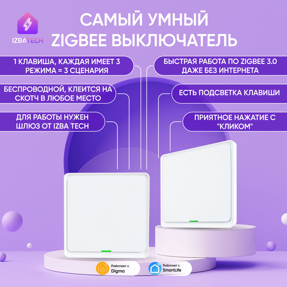 Умный беспроводной одноклавишный выключатель Zigbee на батарейках повторитель переключатель белый на #1