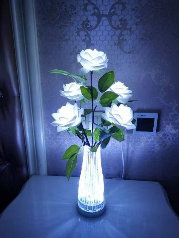 Светильник-ночник настольный ваза с цветами "Букет из Роз белый", для интерьера, для декора, для спальни, #1