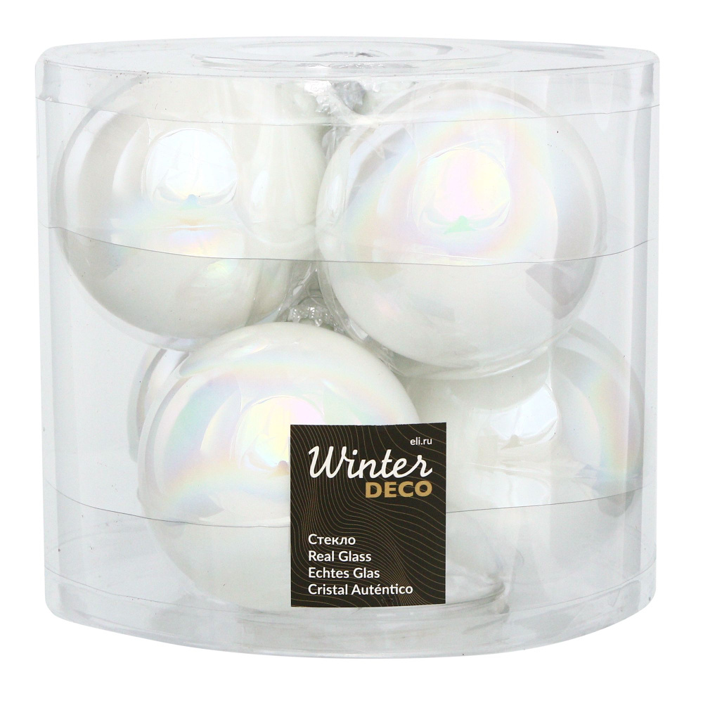 Набор стеклянных шаров 8 см белый перламутр, 6 шт #1