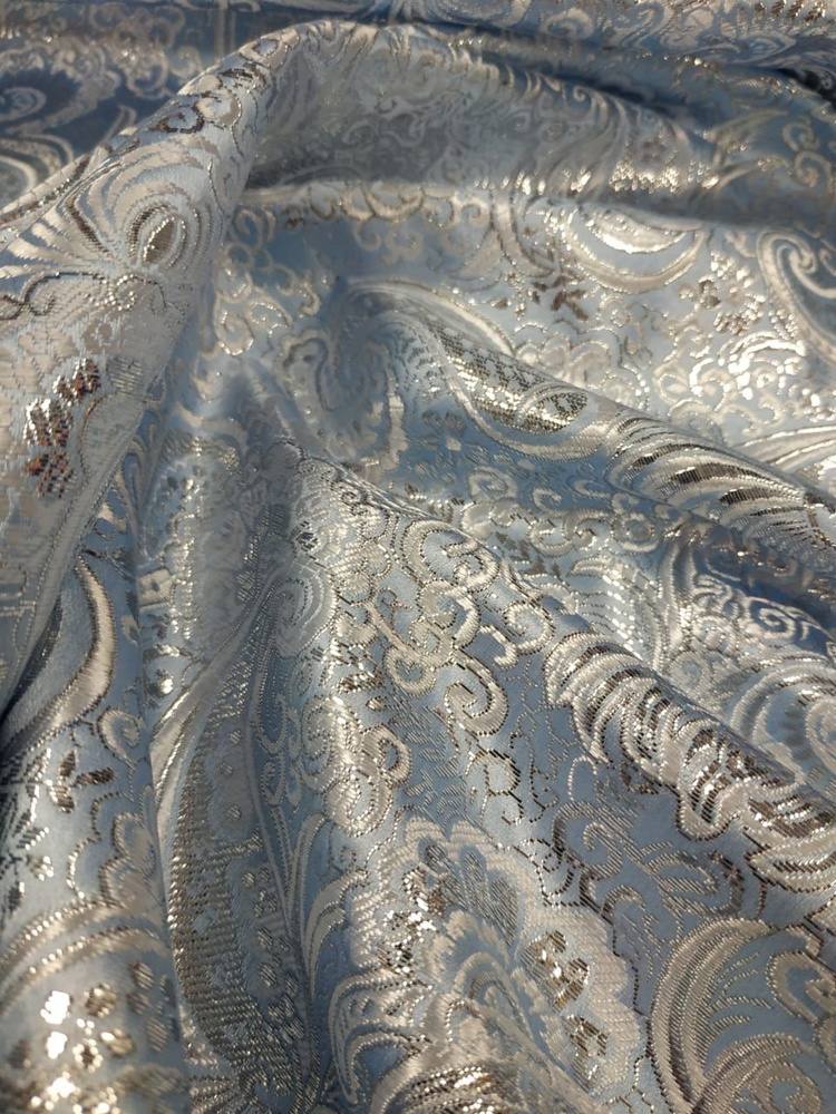 Ткань для шитья Парча Жаккард,нежно голубой, отрез 2м,ширина 145 см.  #1