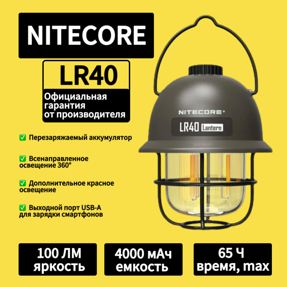Кемпинговый фонарь Nitecore LR40 HIGH Army Green, 2600-6500К, 100 люмен, 65ч, 4000 мАч, 3,7 В  #1