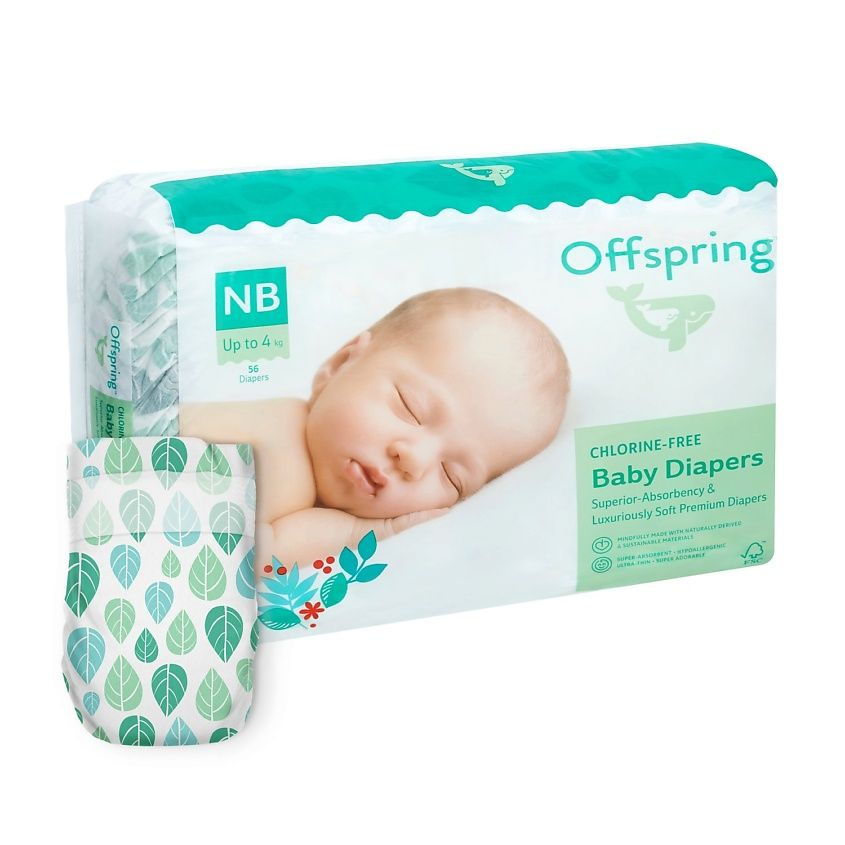 OFFSPRING Подгузники, NB 2-4 кг Листочки 56 шт #1