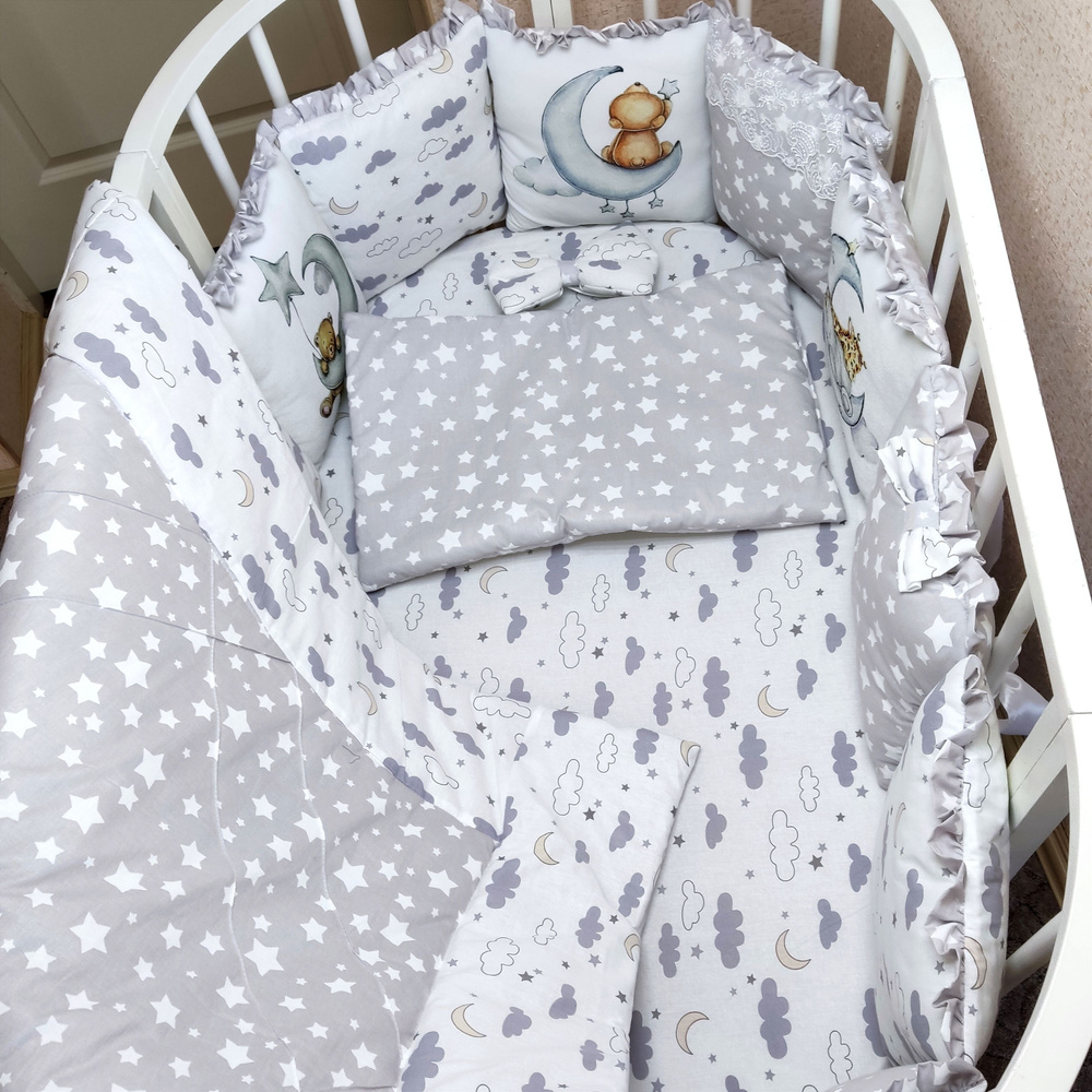 Комплект с бортиками в кроватку для новорожденных с фотопечатью  #1