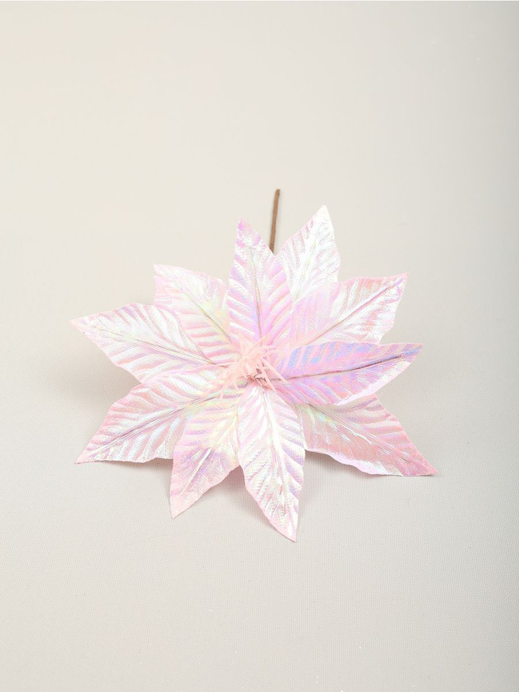 Цветок искусственный декоративный новогодний, d 35 см, цвет розовый гологр.  #1
