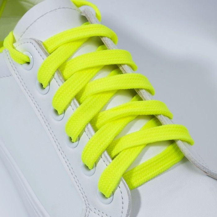 Шнурки для обуви, пара, плоские, 10 мм, 120 см, цвет жёлтый неоновый  #1