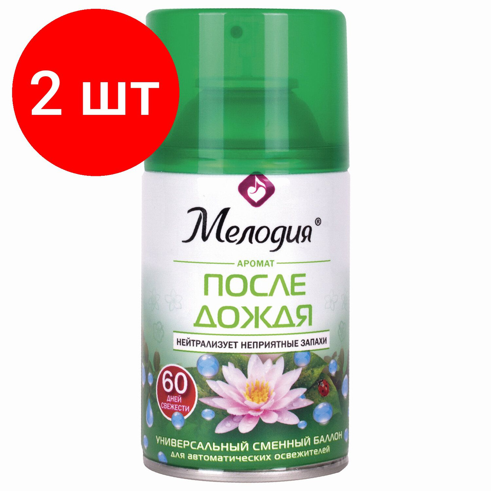 Сменный баллон 250 мл МЕЛОДИЯ "После дождя", комплект 2 штук, для автоматических освежителей, универсальный, #1