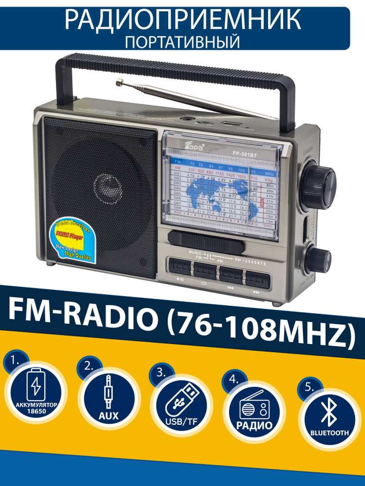 Радиоприемник EPE с Bluetooth расширенный диапозон FM, AM, SW1-SW8 с слотом для флешки  #1