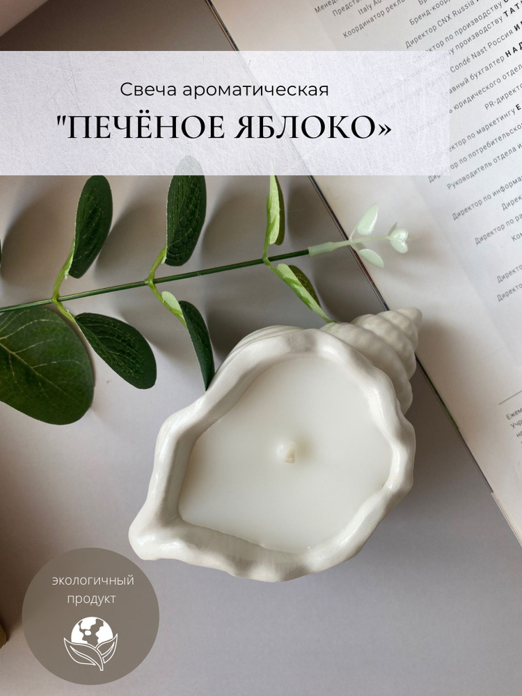 Свеча ракушка / ароматическая / Krupka candles "Печеное яблоко" / в гипсовом подсвечнике / интерьерная #1