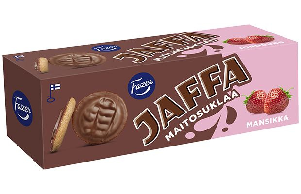 Печенье бисквитное в молочном шоколаде Fazer Jaffa Strawberry с клубничным джемом 150 г (из Эстонии) #1