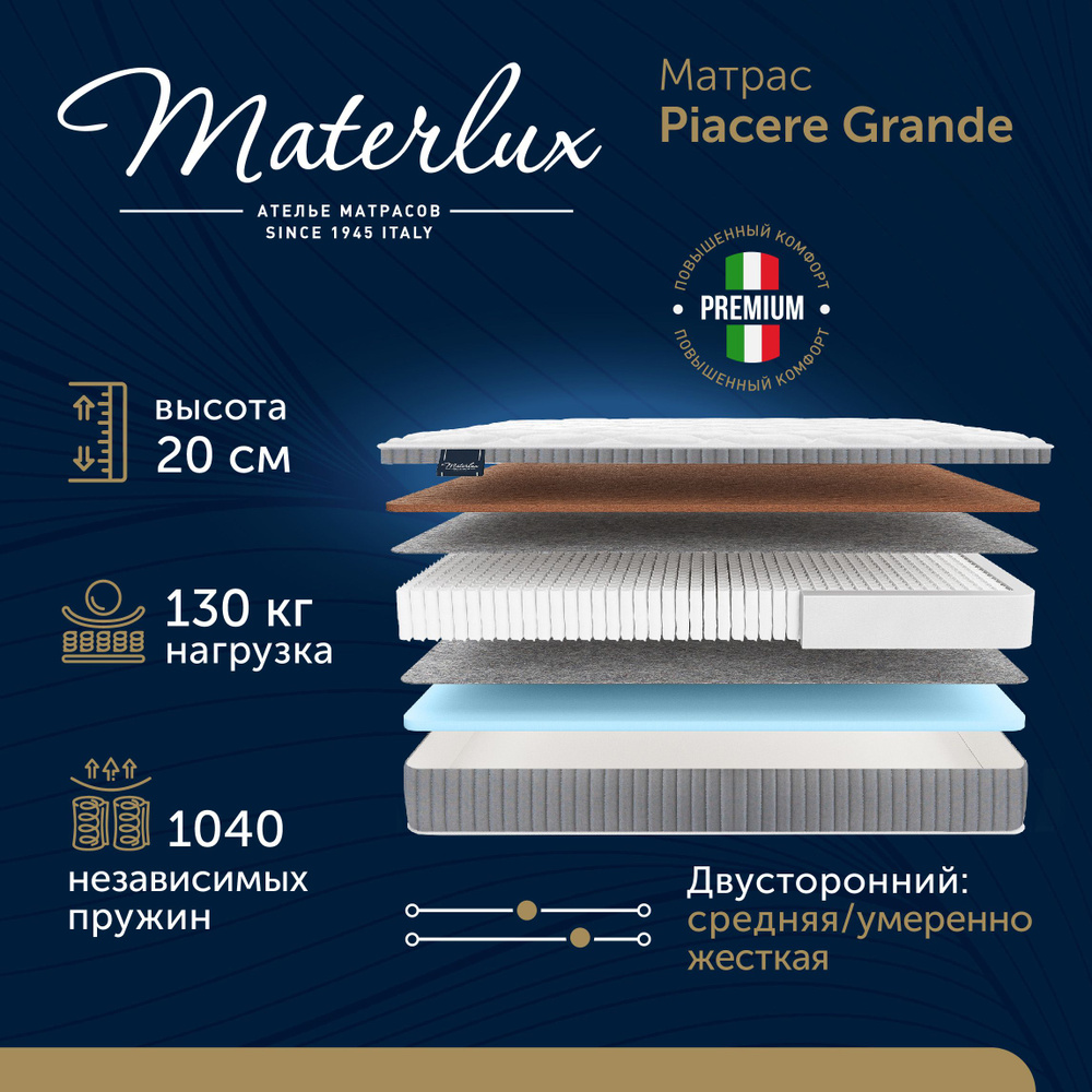 MaterLux Матрас Piacere Grande, Независимые пружины, 110х190 см #1