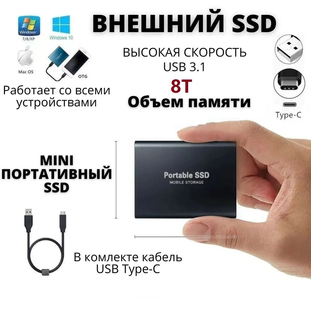 8 ТБ Внешний жесткий диск Внешний SSD диск на 2 TB для хранения ...