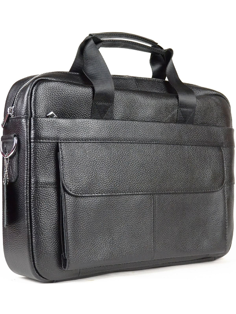 Мужская сумка портфель из натуральной кожи черный 39x28x7 см  #1