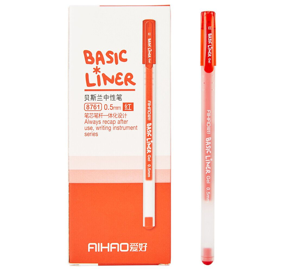 Ручка гелевая Aihao Basic Liner, красный, 0.5мм, 5 штук в наборе #1
