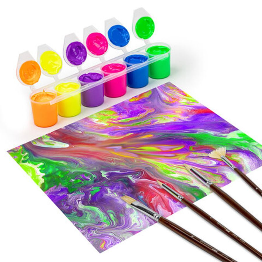 Краски акриловые НЕОН для рисования и хобби 6 цветов #1