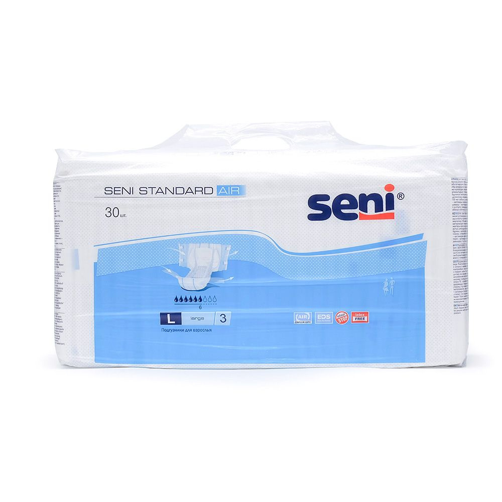 Подгузники для взрослых Seni Standart Air L (3), обхват 100-150 см, 6 капель, 30 шт.  #1
