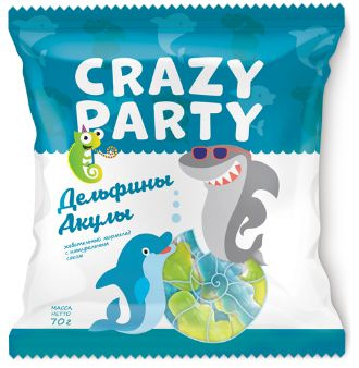 Мармелад жевательный Crazy Party "Дельфины. Акулы", 840г. (12 штук по 70г.)  #1