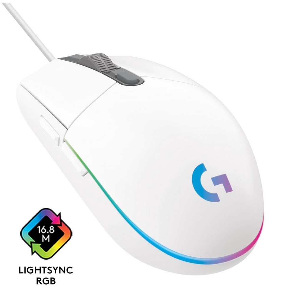 Мышь Logitech G102 LIGHTSYNC, игровая, оптическая, проводная, USB, белый 910-005809  #1