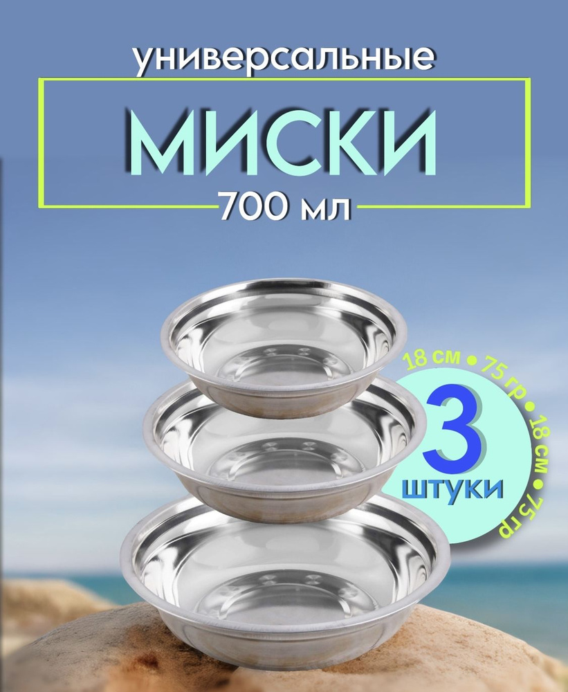 Набор посуды для похода, миска походная, салатник металлический 700 мл 3 шт, тарелка круглая металлическая #1