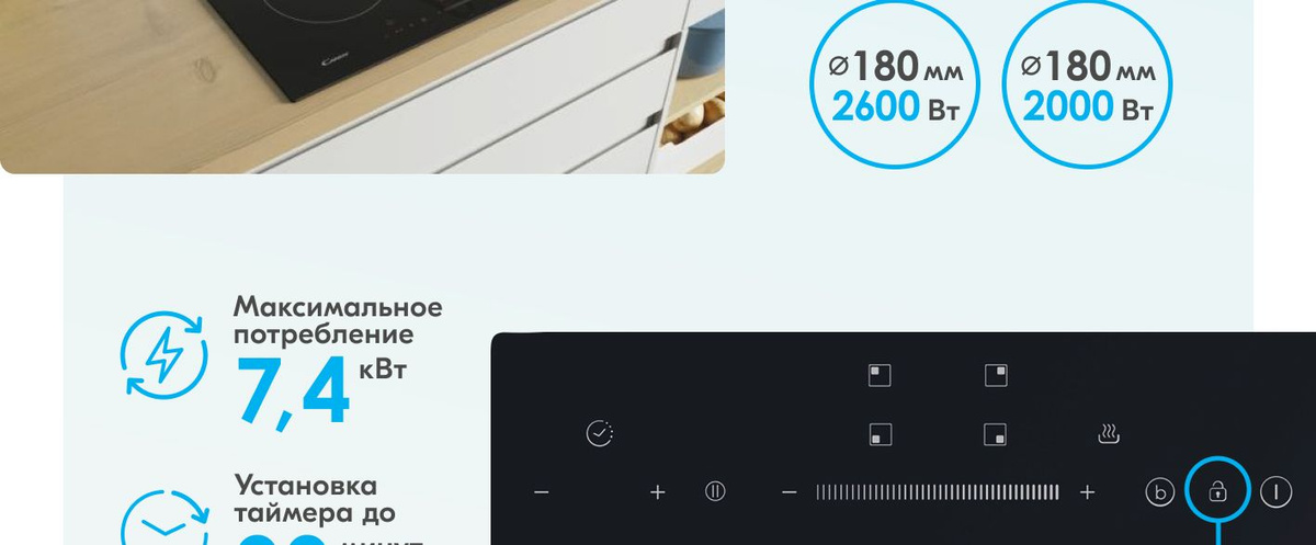 Индукционная варочная панель CANDY CIS642SCTT, 60 см, с автоматическим отключением