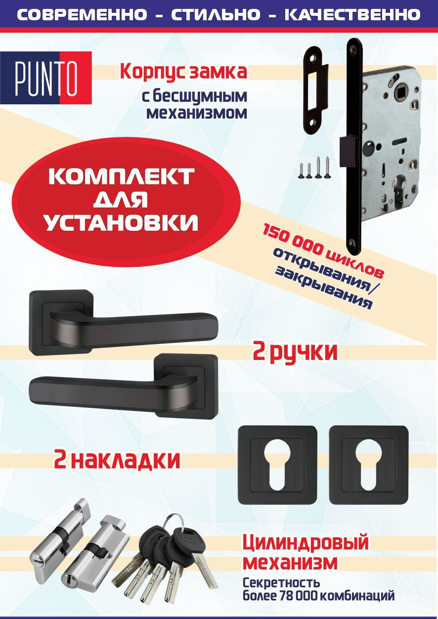 Ручка NOVA QR BL/GR-24 черный/графит + замок + накладка + цилиндровый механизм с вертушкой