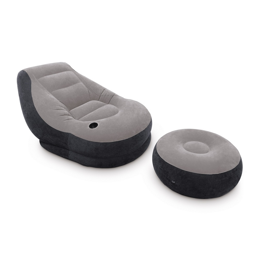 Кресло надувное INTEX 68564 ULTRA LOUNGE с подстаканником, с пуфиком, флок, 102х137х79 см  #1