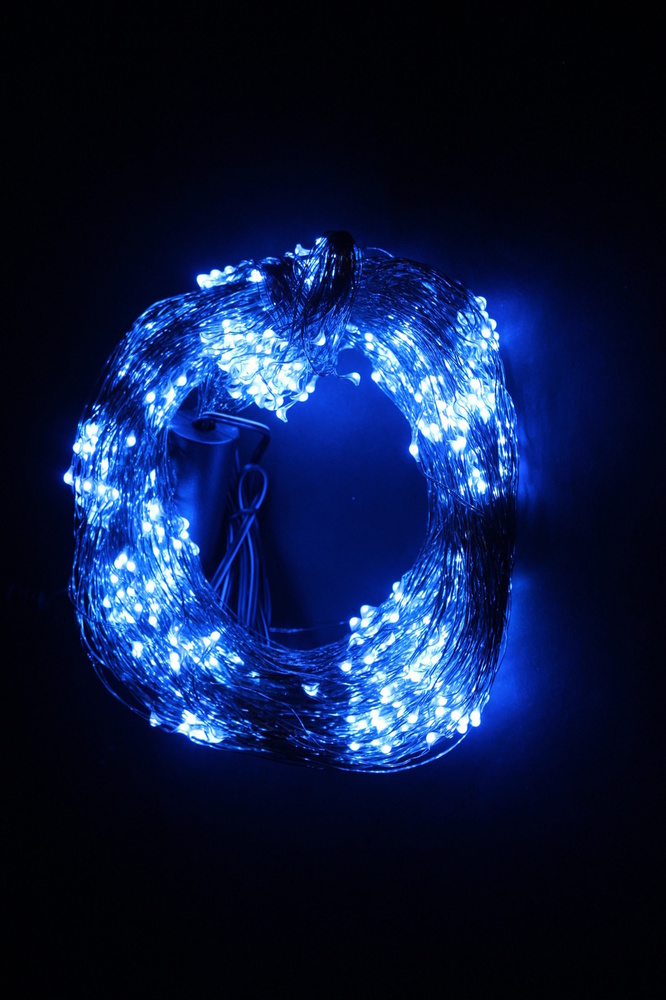 Гирлянда Нить Роса, провод медного цвета, 1000 LED синих (мини) на 50 нитях длиной 2 метра  #1
