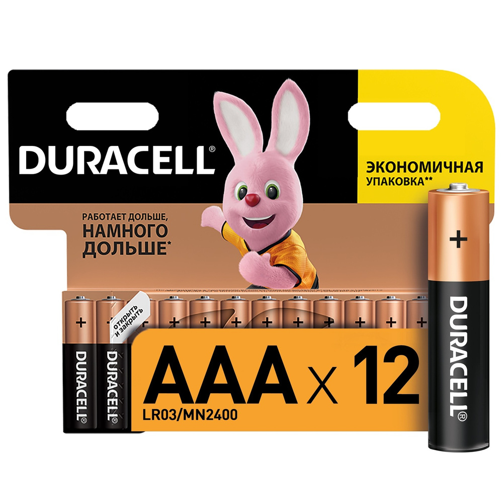 Батарейки щелочные (алкалиновые) Duracell Basic ААA, 1,5В, 12шт (мизинчиковые)  #1