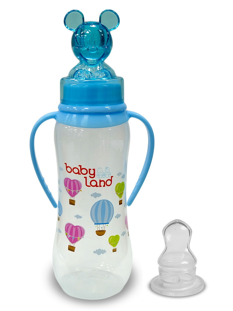 Набор "Baby Land" - бутылочка с колпачком-игрушкой (240мл) + соска силикон анатомическая (6мес+)  #1