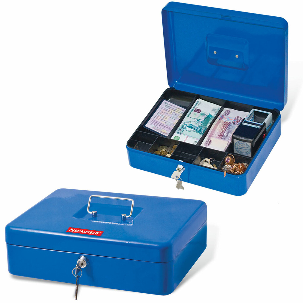 Ящик для ценностей Brauberg 90х240х300 мм, ключевой замок, синий (290336)  #1