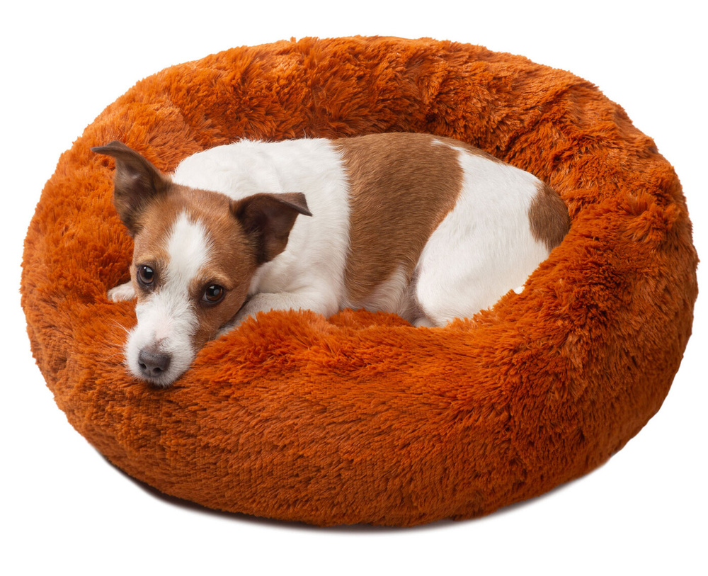 Лежанка-диван разборная для кошек и собак мелких пород 50 см пушистая меховая круглая, со съемными чехлами #1
