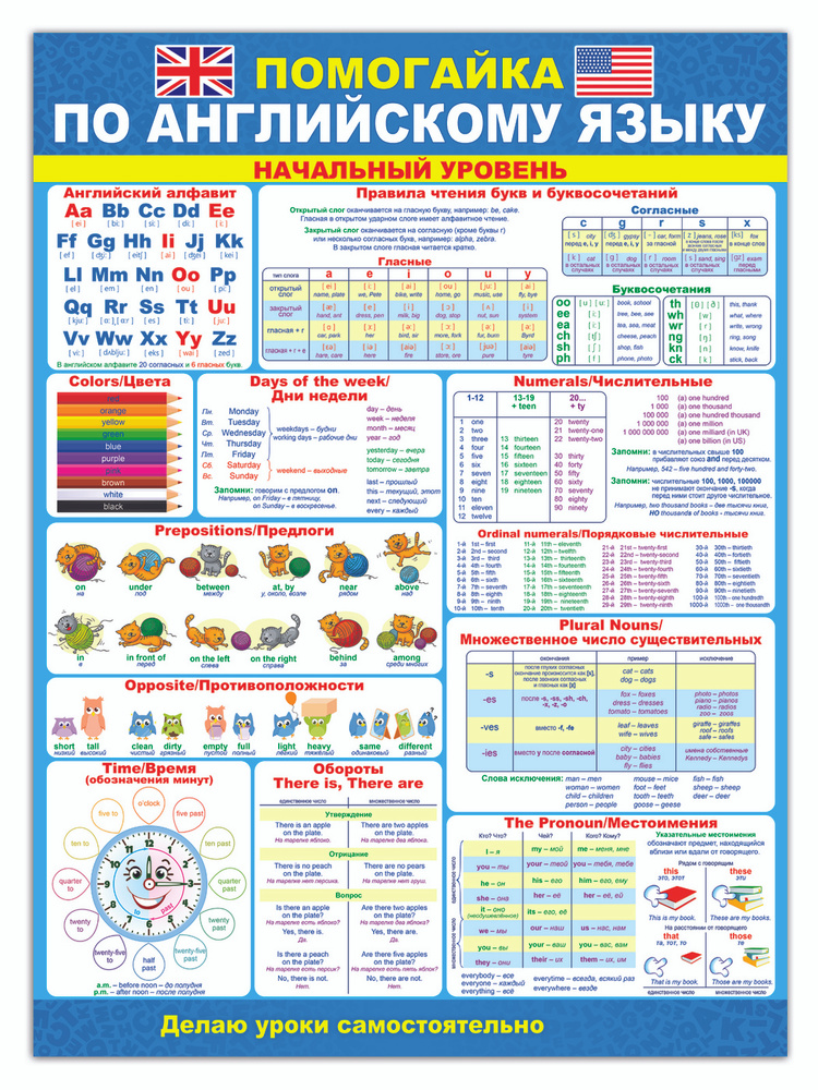 Обучающий плакат "Помогайка по английскому языку", А2, 44х60 см, Картон  #1