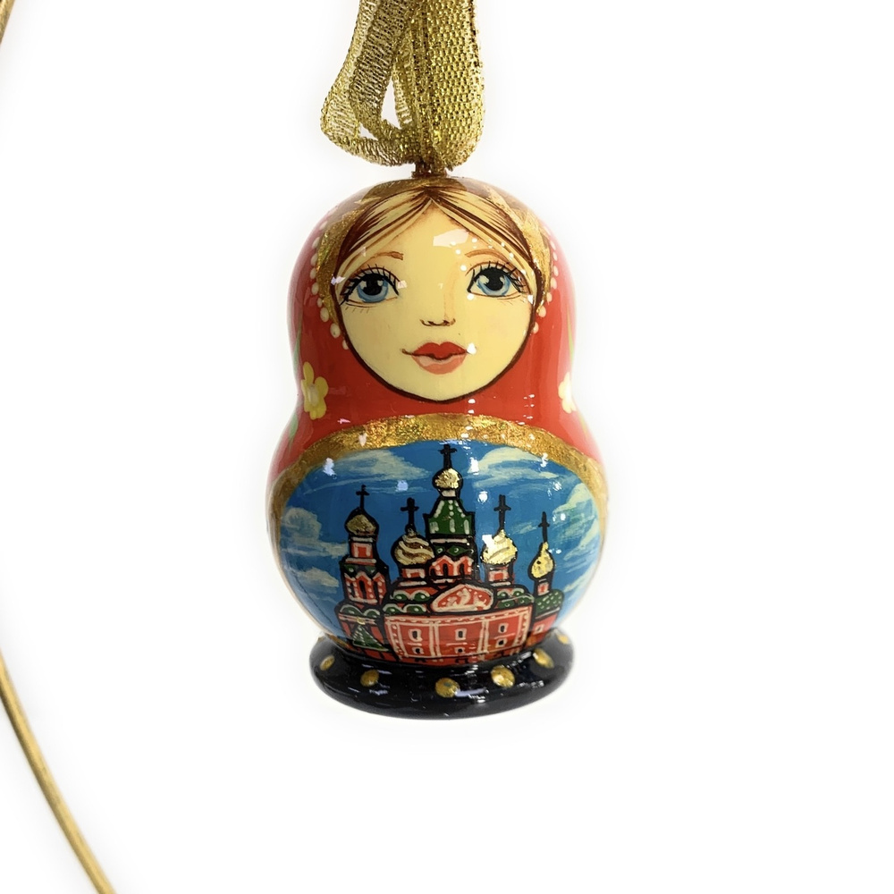 Новогодняя елочная игрушка из дерева "Матрешка с видом Санкт-Петербурга". Авторская ручная работа  #1