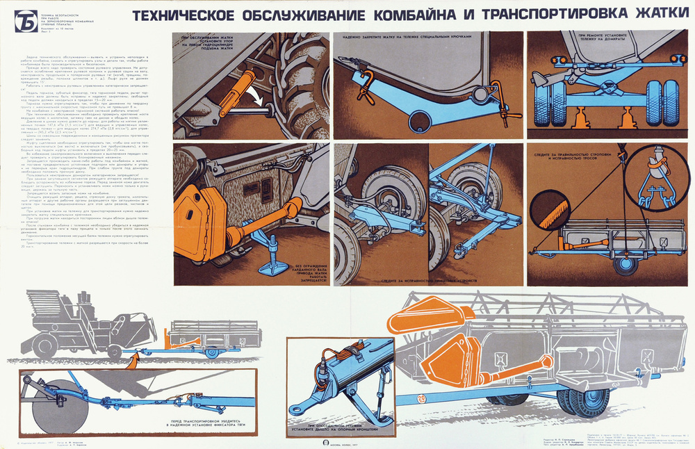 Техническое обслуживание комбайна, советский плакат, 1977, большой формат  #1