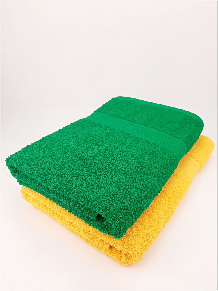 Байрамали Набор банных полотенец, Хлопок, 70x140 см, темно-зеленый, желтый, 2 шт.  #1