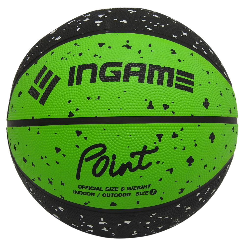 Мяч баскетбольный INGAME POINT, размер 7, черно-зеленый, игровой спортивный для баскетбола  #1