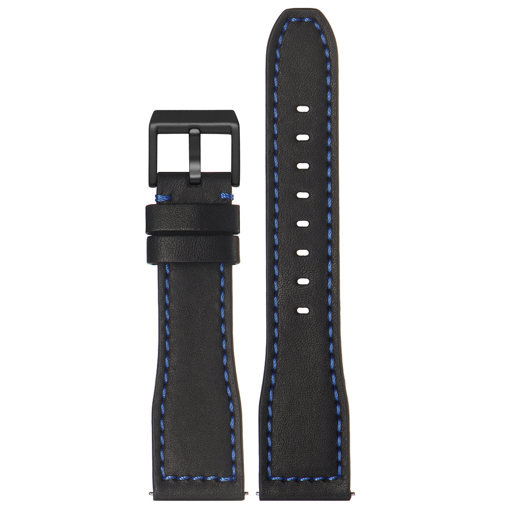 Кожаный ремешок для часов, Stailer, 21 мм, черный, гладкая кожа, стандартная длина, быстросъемные шпильки #1