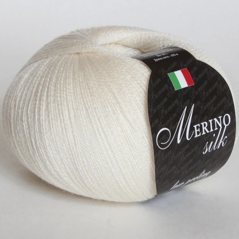 Пряжа Merino Silk цвет 02 молочный, 2шт*(670м/50г), 75% мериносовая шерсть 25% шелк  #1