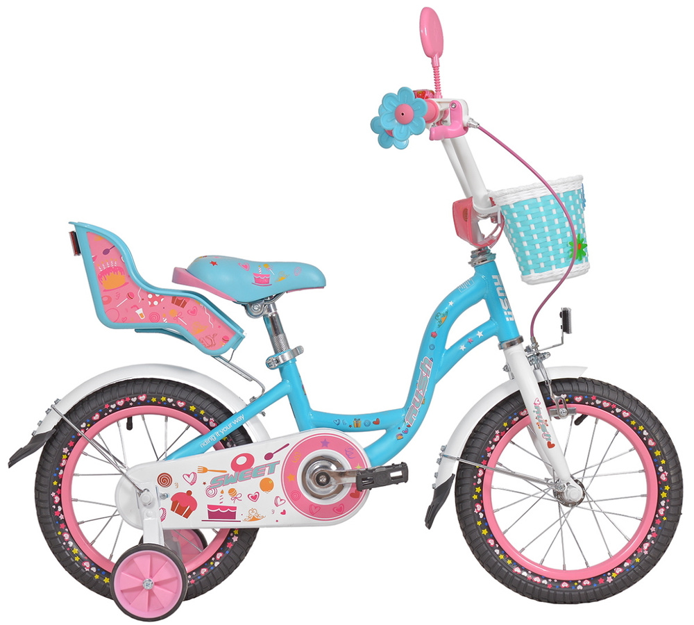 Велосипед двухколесный детский 14" дюймов RUSH HOUR SWEET рост 105-120 см для девочки бирюзовый. Для #1
