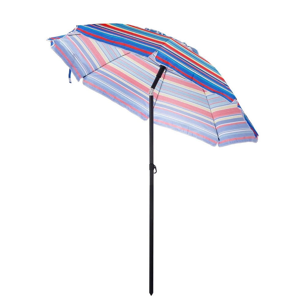 Зонт пляжный с наклоном и клапаном, красно-синие полосы, в чехле, купол 200см  #1